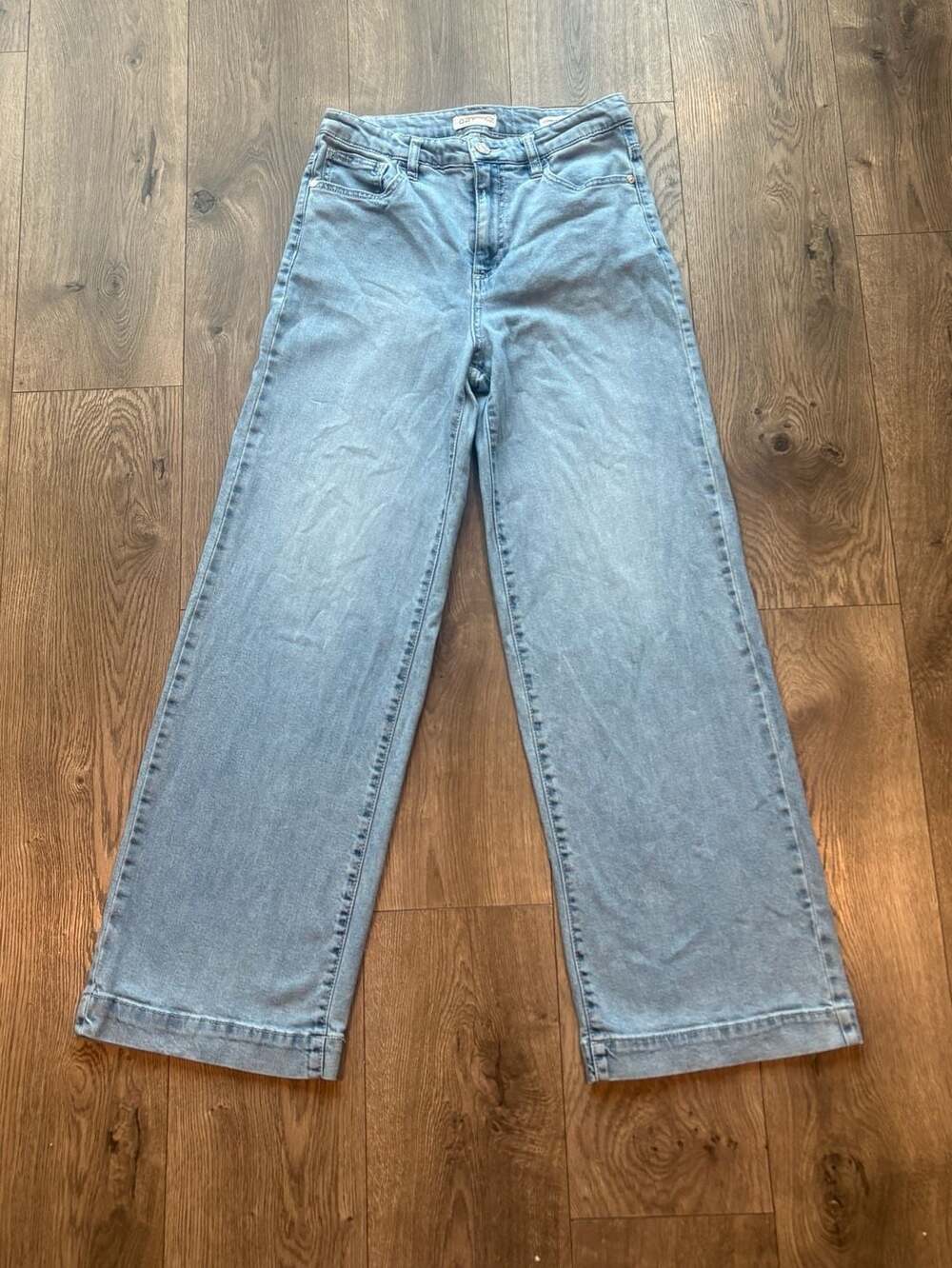 OAT New York Comfort Weave Denim Jeans Size 6/28 Light Blue Wide Leg